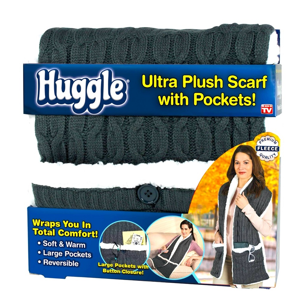 Ontel Huggle Ultra Plush Scarf with Pockets | Grey | One Size Fit All | NWT